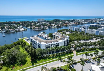 Delray Harbor Club Condos in Delray Beach, Florida - Aerial with Ocean and Intracoastal views