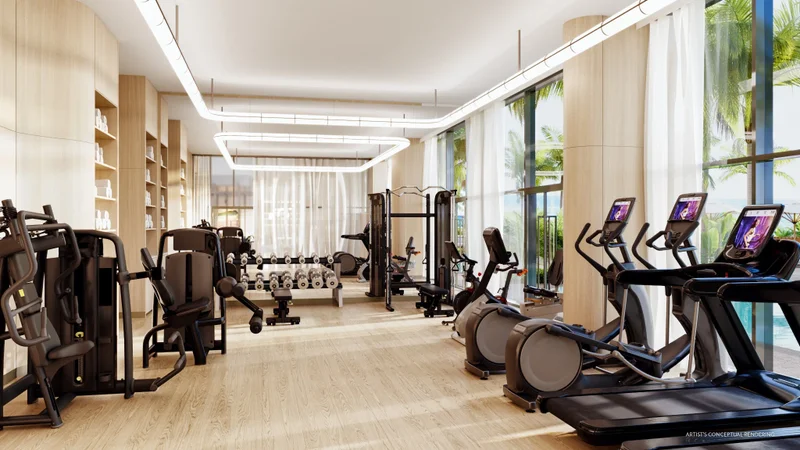 Modern fitness center at Casamar with cardio and strength equipment