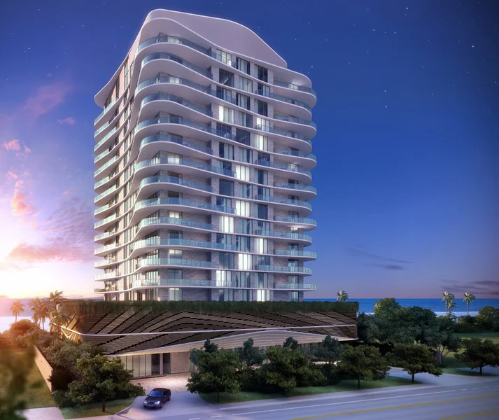 Sabbia Beach condos in Pompano Beach exterior front rendering