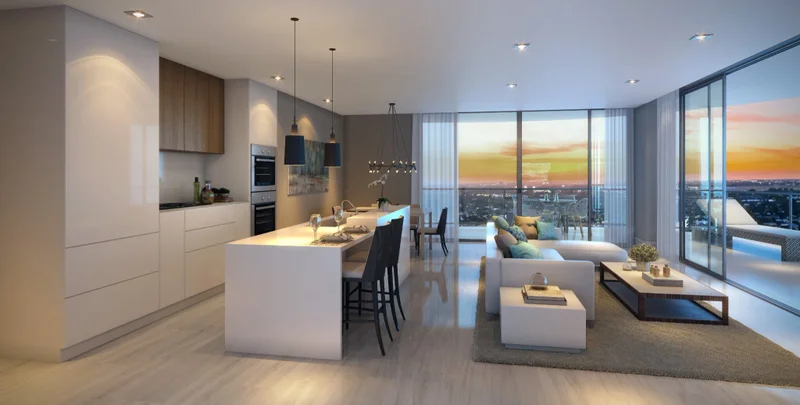 Sabbia Beach condo luxurious kitchen rendering with ocean views