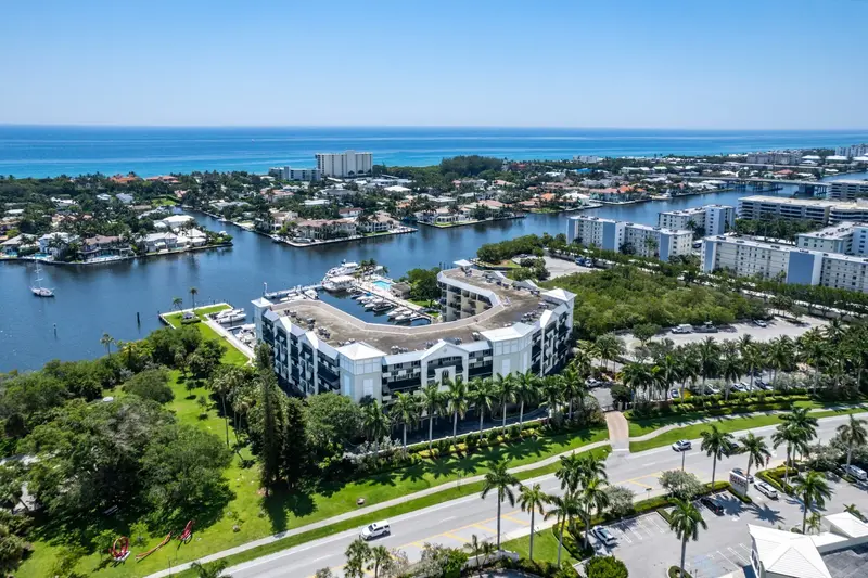 Delray Harbor Club Condos in Delray Beach, Florida - Aerial with Ocean and Intracoastal views