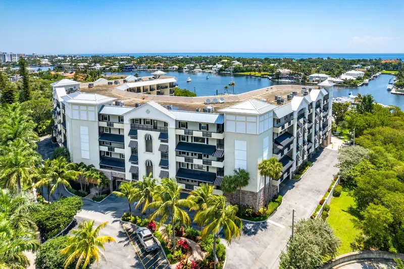 Delray Harbor Club Condos in Delray Beach, Florida - Aerial with Ocean and Intracoastal views
