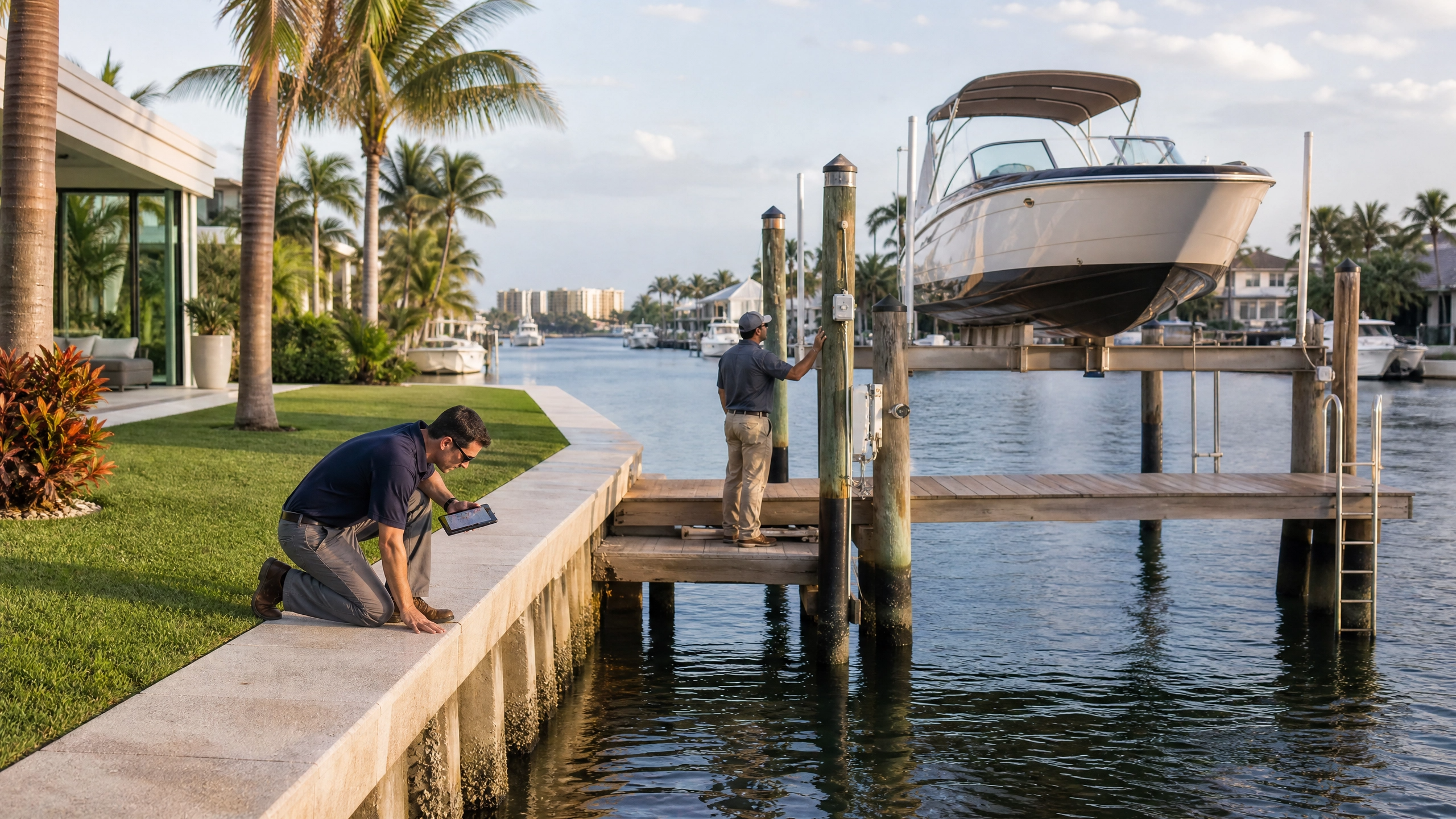 Waterfront home inspection of the seawall