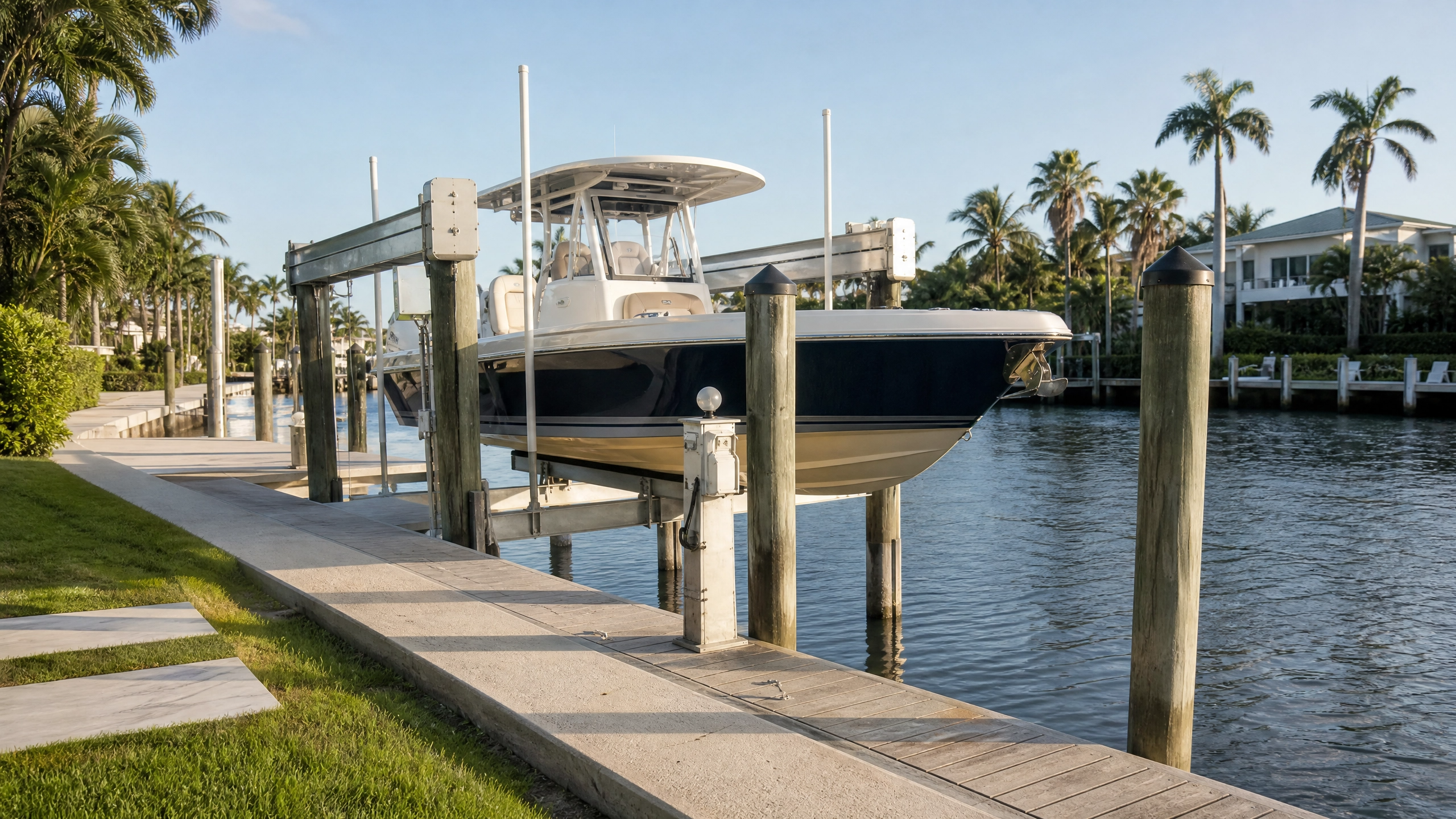 Waterfront home with boat dock and lift